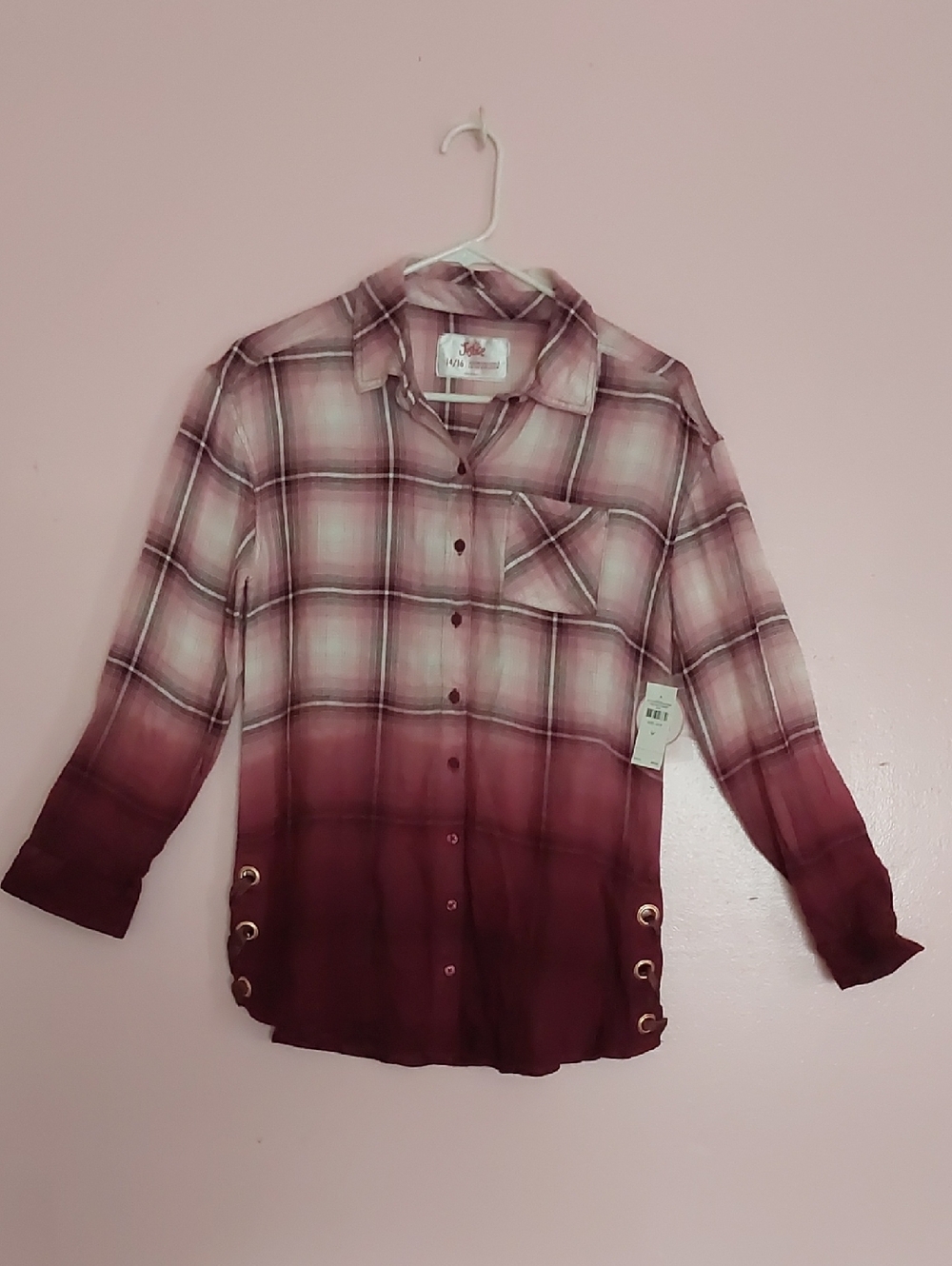 Plaid Ombre Button-Up in Mauve and Dusty Rose Size 14/16